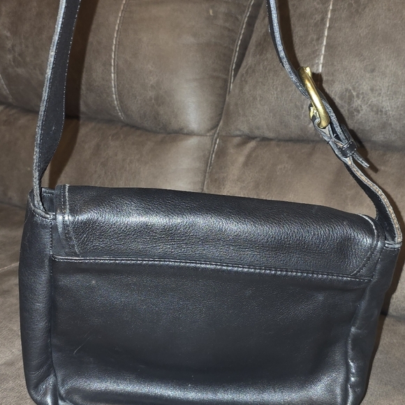 Authentic Rare Vintage Coach Black Genuine Leather Bedford Flap Shoulder Bag4164 - Picture 8 of 12